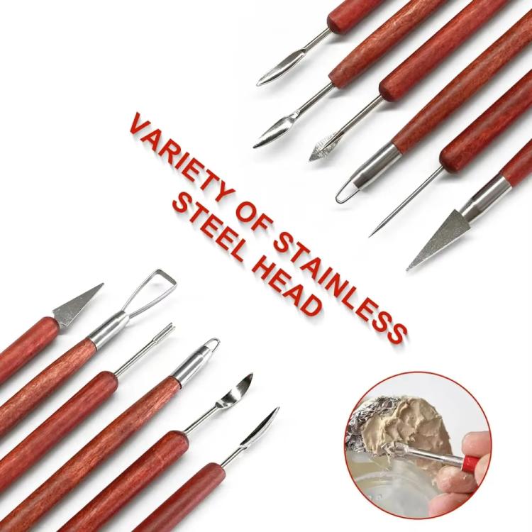 Clay Tools Set Stainless Steel Sculpting Carving Knives with Rosewood Handles for Polymer Clay, Pottery, Modeling, DIY Crafts, 17 In 1