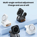 15W 3 In 1 Retractable Cable Magnetic Wireless Charger Foldable Desktop Charging Stand