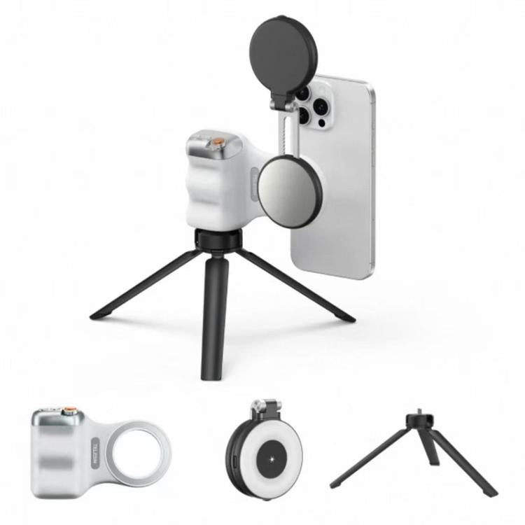 TELESIN Magnetic Phone Mounting Aid Photography Handle Remote Control Assistant, White Camera Grip+Silver Fill Light, White Camera Grip+Tripod+Silver Fill Light, White Camera Grip+White Fill Light, White Camera Grip+Tripod+White Fill Light             ...