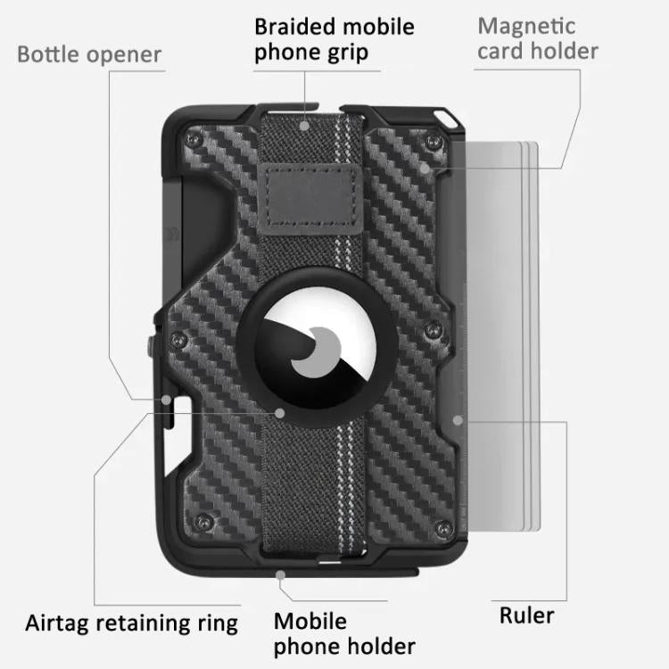 For AirTag 2nd Gen / AirTag 1st Gen Magnetic Metal Card Holder with Phone Stand, RFID Blocking, Elastic Wrist Strap