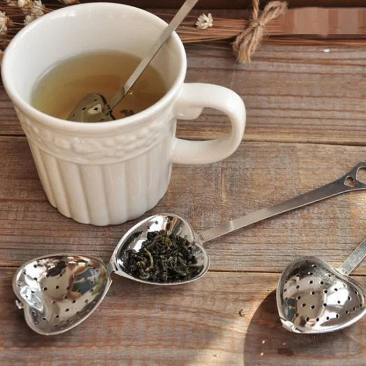 2 PCS Stainless Steel Practical Heart Shape Tea Infuser Spoon Strainer, Heart Shape Tea Infuser