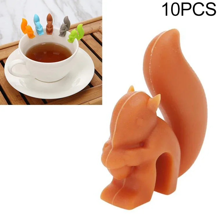 10 PCS Silicone Squirrel Tea Bag Multi-function Wine Glass Cup Recognizer, Squirrel (Coffee)