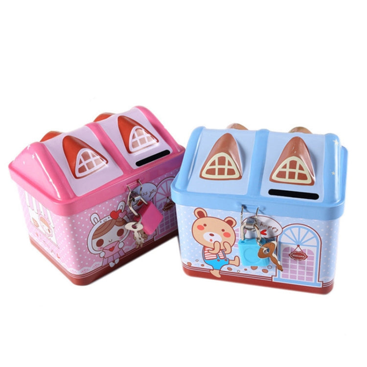 Children Cartoon Saving Small Coin Storage House Piggy Bank, Pink, Blue