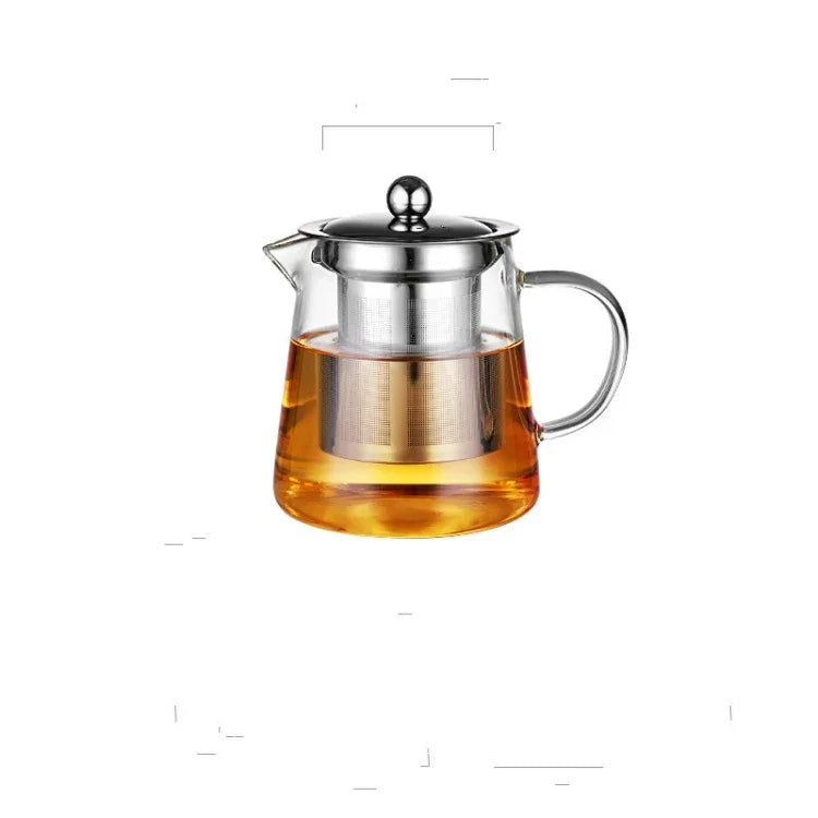Large Capacity Heat Resistant Glass Teapot Tea Set With Stainless Steel Filter For Kung Fu Tea, 450ML, 550ML, 750ML, 950ML
