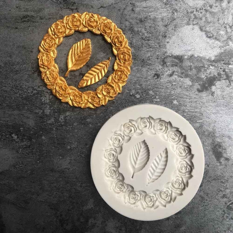 2 PCS Rose Garland Rose Leaf Silicone Fondant Mold Cake Edging Decoration Tool Baking Glue Mold