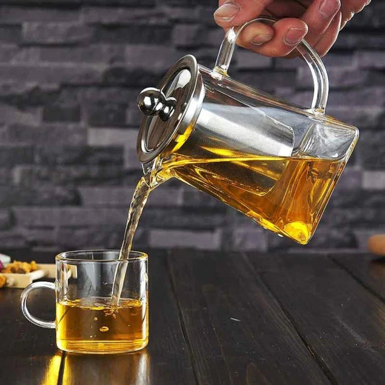 Stainless Steel Clear Heat Resistant Glass Filter Tea Pot, Capacity: 950ml, Capacity: 950ml