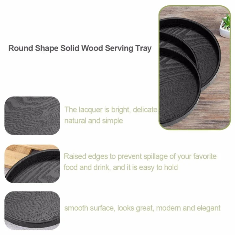 Creative Round Solid Wood Tea Tray Hotel Wooden Tay Storage Tray, Diameter: 27 cm, Black, Diameter: 27cm