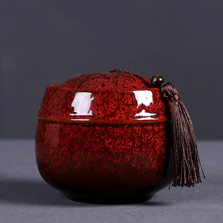 Kiln Transmutation Ceramic Mini Tea Pot Storage Moisture-proof Can Sealed Tea Tank