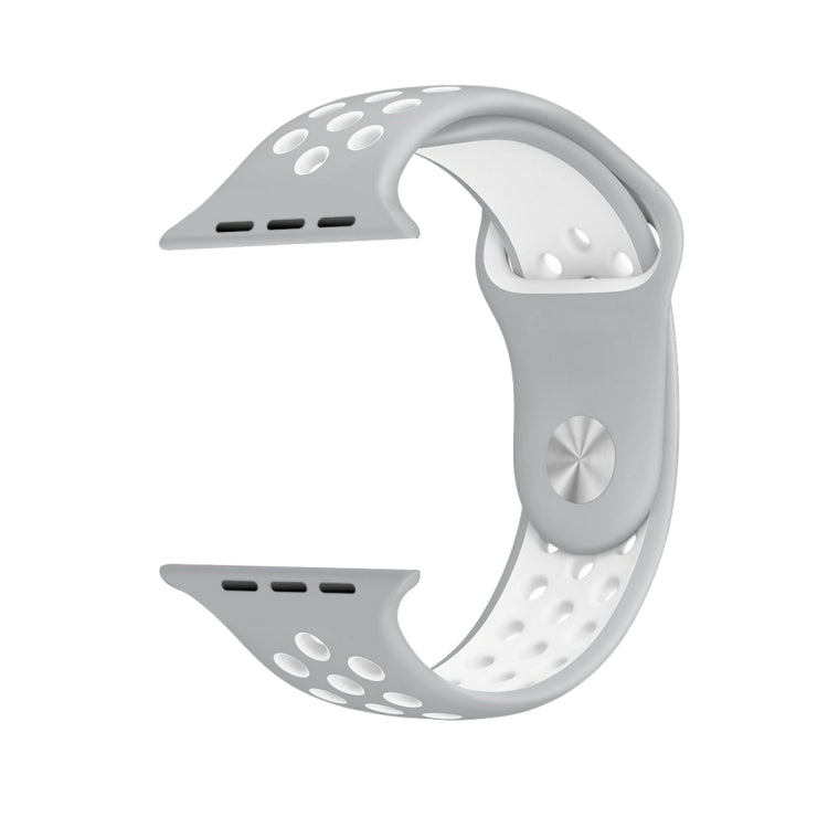 For Apple Watch Series 10 42mm / 9&8&7 41mm / SE 3&SE 2&6&SE&5&4 40mm / 3&2&1 38mm Fashionable Classical Silicone Sport Watch Band(Grey White), WA1230A, WA1230B, WA1230BG, WA1230BH, WA1230BL, WA1230BM, WA1230BR, WA1230BY, WA1230C, WA1230D, WA1230DW    ...