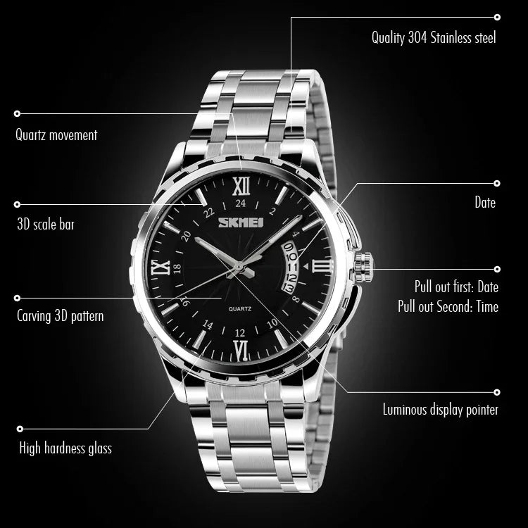 SKMEI 9069 Multifunctional Outdoor Fashion Business Waterproof Interval Gold Shell Quartz Wrist Watch