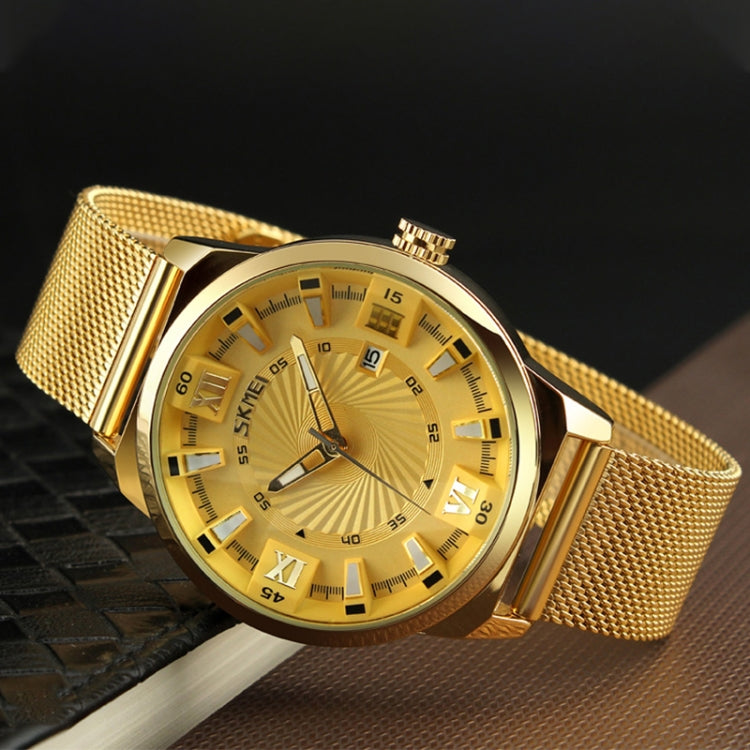 SKMEI 9166 Fashion Men Business Watch 30m Waterproof Metal Quartz Wristwatch